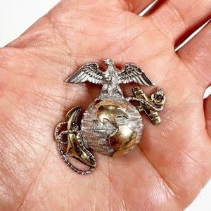 Sterling & Gold Filled WWII Vtg US Marine Officer Dress Pin Collar Insignia READ